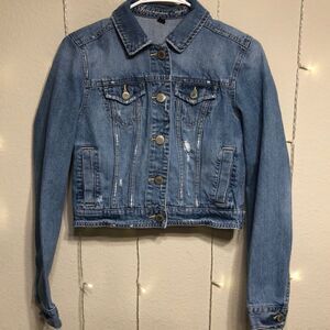 American Eagle Ladies Distressed Cropped Jean Jacket